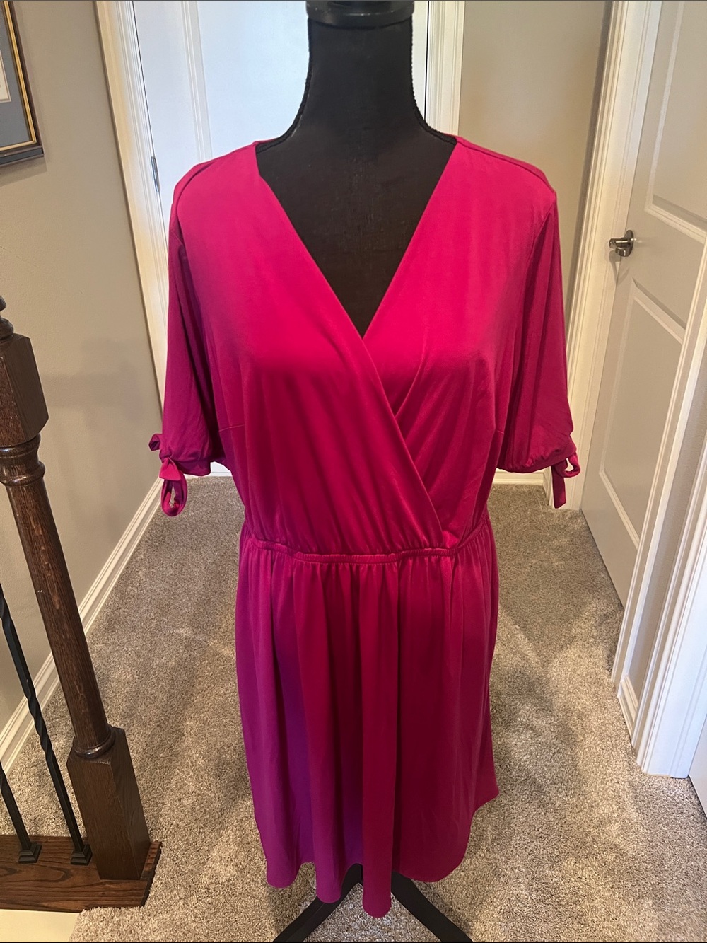 Lane Bryant Fuchsia Tie-Sleeve Wrap Midi Dress